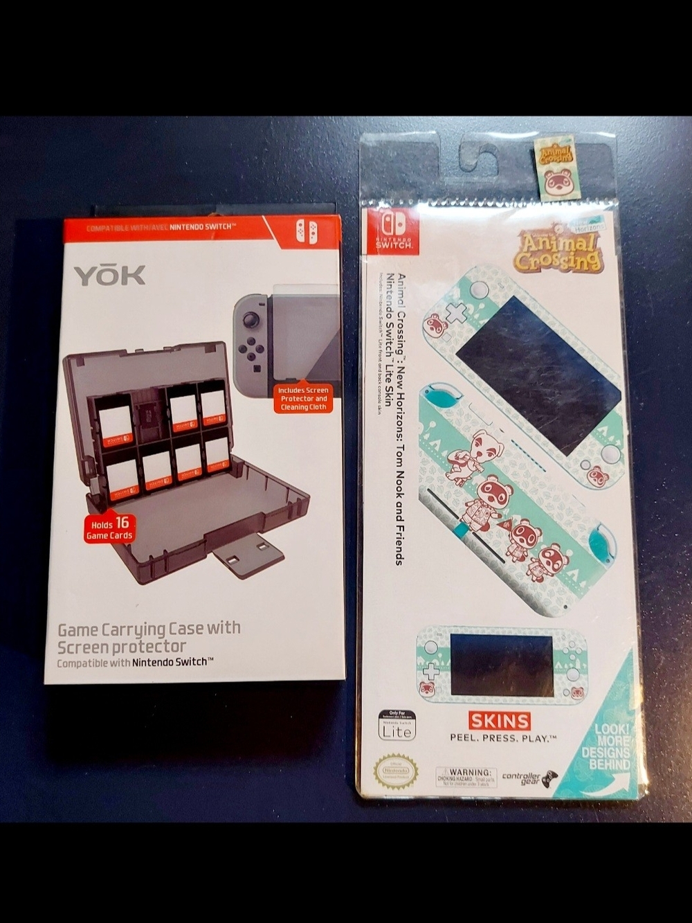 YOK Game Carrying Case (Gray) & Animal Crossing Switch Lite Skin (Mint) Combo